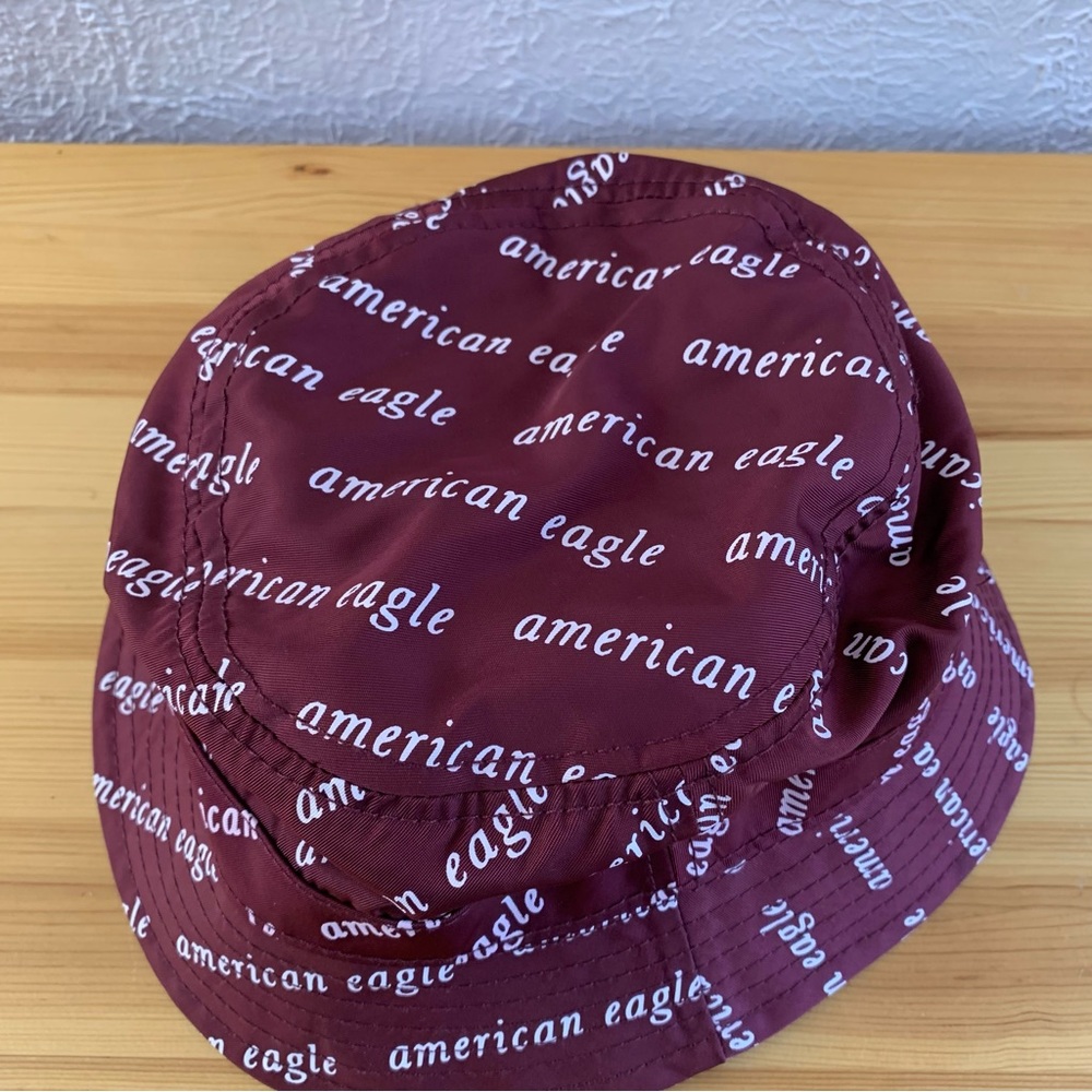 Burgundy American Eagle bucket hat all over print 90s vibes - Picture 2 of 5